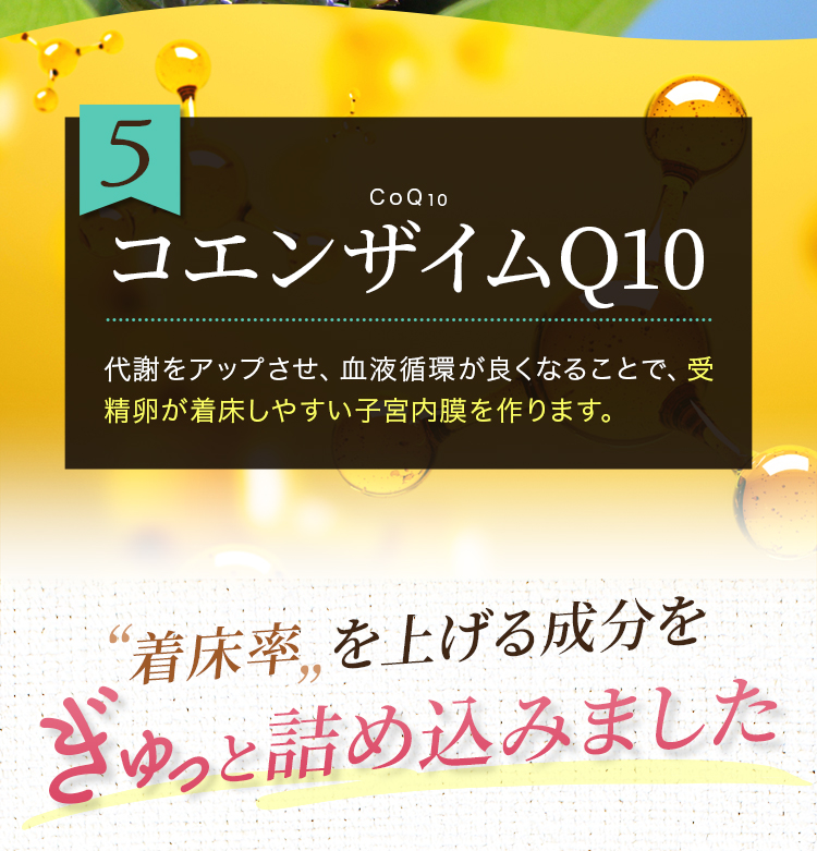 5 コエンザイムQ10 着床率を上げる成分をぎゅっと詰め込みました